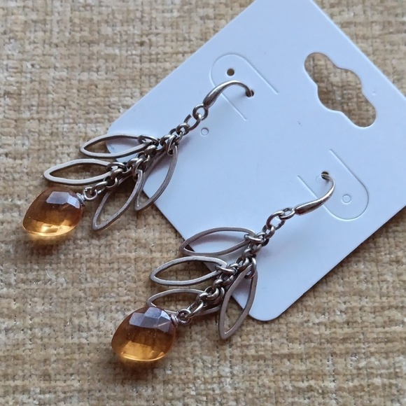 Silver Tone Leaf Dangle Earrings - Picture 5 of 5